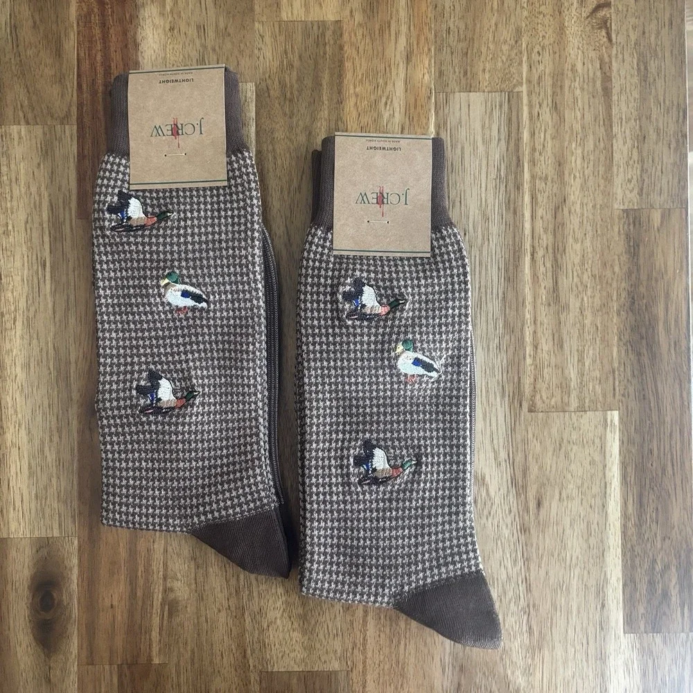 NWT J CREW Socks Men's ONE SIZE Houndstooth Ducks ( 2 Pairs ) Old Money Preppy